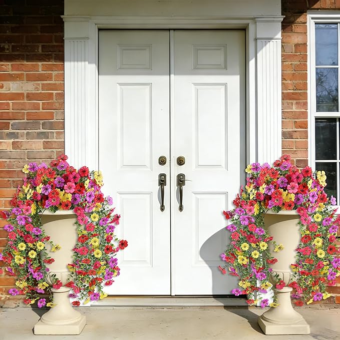 AmberFun Artificial Flowers for Outdoors, UV Resistant 2 Bundles Fake Silk Flowers for Outside, Realistic Faux Plants for Hanging Baskets, Planters - Porch, Patio, Yard Décor (Mix)
