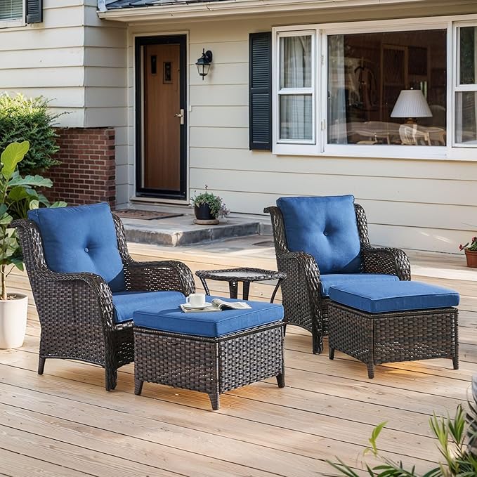 Belord Outdoor Wicker Furniture 5 Pieces Patio Furniture Set Patio Chairs with Ottomans and Side Table Conversation Set for Porch Garden Deck Balcony Poolside