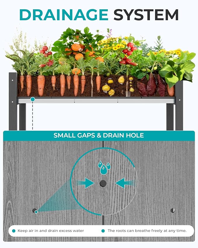 SERWALL Raised Garden Bed with Legs Set of 2, 43"×17"×30" Large HDPE Elevated Planter Box for Vegetables Flower Herb Patio, All Weather Use- Gray