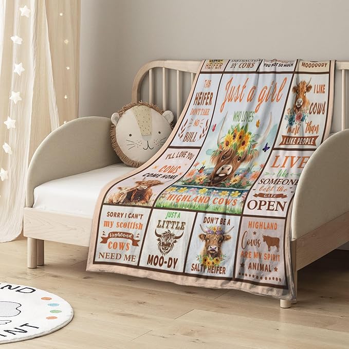 LNKRFRPA Highland Cows Blanket, Highland Cow Gifts, Highland Cow Decor, Cow Print Blanket, Cow Gifts for Women, Cow Print Throw Blanket 60"x50"