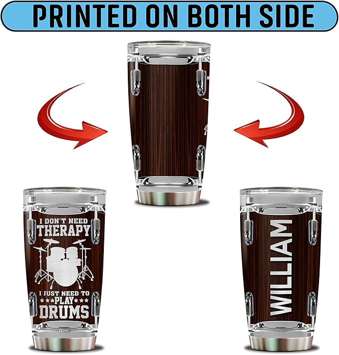 WONWIX Personalized Drummer Gifts for Men Gift for Drummers Drum Players 20oz Travel Cup Coffee Mug Stainless Steel Insulated Tumbler with Lid Gift for Music Lovers
