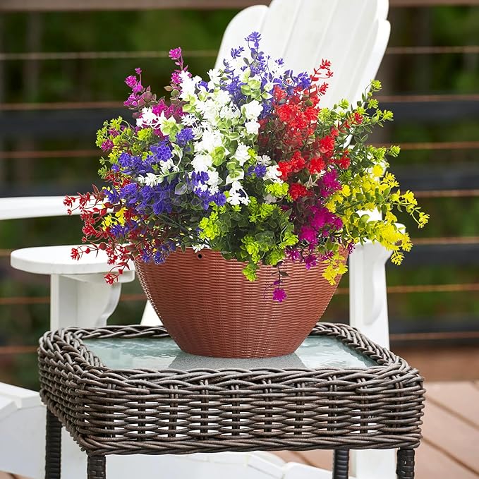 Grunyia Artificial Flowers, 12 Bundles Outdoor Fake Flowers for Decoration UV Resistant Faux Plastic Plants Garden Porch Window Box Décor
