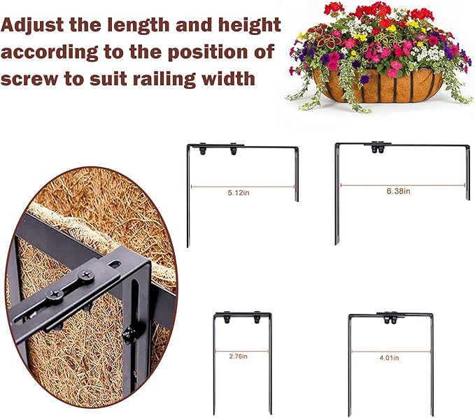 4 Pcs 36“ Railing Planter Window Box Deck Railing Planter Boxes with Coco Liner English Horse Trough Planters Metal Wall-Mounted Planters Basket for Outdoor Balcony Porch Fence Patio Rail