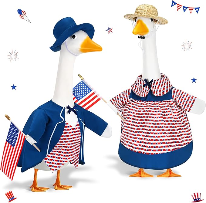 2 Set 4th of July Goose Outfit Lawn Porch Goose Clothes Plastic Goose Lawn Goose Clothing Independence Day Goose Outfit for Patriotic Outdoor Patio Yard Lawn Art Decoration(Stylish)