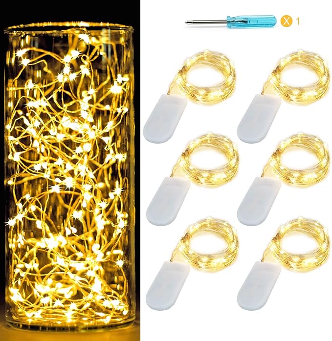OakHaomie 6 Pack Fairy Lights Battery Operated No Remote LED Starry String Lights 30 Micro Starry LEDs on 10ft Silvery Copper Wire Light for DIY Wedding Centerpiece Table Decorations (Warm White)