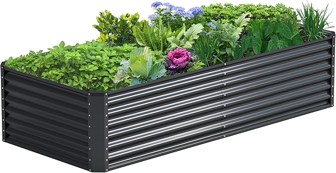 8x2x2FT Galvanized Raised Garden Bed Kit, Galvanized Planter Raised Garden Boxes Outdoor, Large Metal Raised Garden Beds for Vegetables-Grey