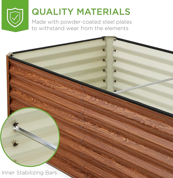 Best Choice Products 6x3x2ft Outdoor Metal Raised Garden Bed, Deep Root Box Planter for Vegetables, Flowers, Herbs, and Succulents w/ 269 Gallon Capacity - Wood Grain