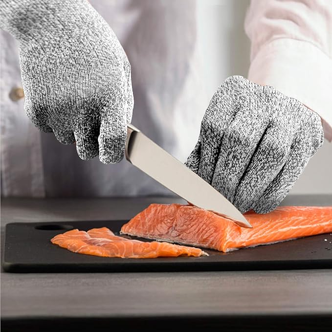 Evridwear Cut Resistant Gloves Food Grade Level 5 Kitchen Safety Protection (Large, Gray)
