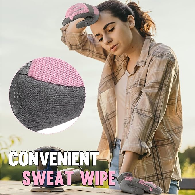 HANDLANDY Work Gloves for Women, Breathable Leather Gardening Glove for Yard Maintenance, Hand Protection with Touch Screen for Gardeners, Farmers