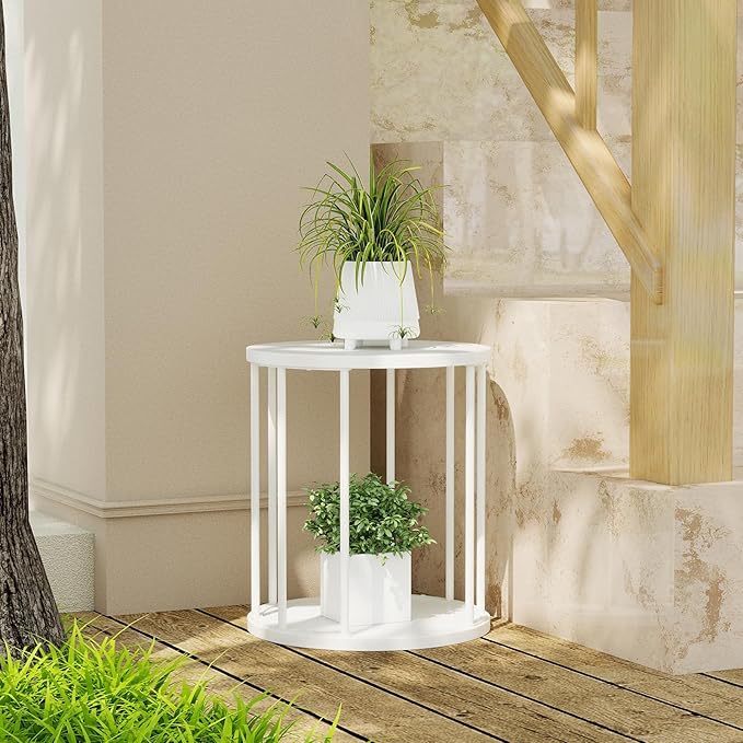 Leinade Plant Stand Indoor,small plant stool,Flower Pot Corner stand holder,Mid Century Heavy Duty Metal Tall Home Decor,Modern Round End Table,Small Rustic Display Stand for Living Room,Bedroom(White,14In)
