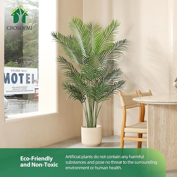 Artificial Areca Palm Plant 6Ft Fake Tropical Palm Tree, Perfect Faux Dypsis Lutescens Plants in Pot for Indoor Outdoor House Home Office Garden Modern Decoration Housewarming Gift,2Pcs