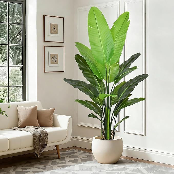 Bird of Paradise Plant Artificial 6ft - Tall Faux Plants Indoor with Realistic Trunks and 20 Vivid Leaves, 72 Inch Fake Tropical Floor Plants in Pot for Home Living Room Bedroom Office Indoor Decor