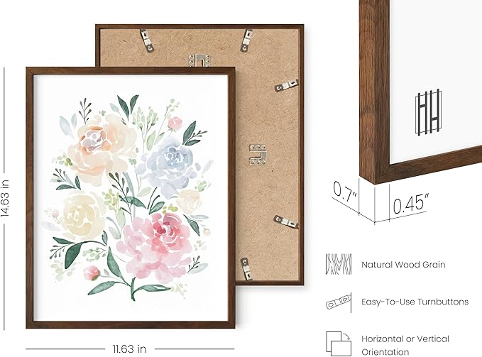 HAUS AND HUES Botanical Prints - Set of 4 Floral Wall Decor, Botanical Flower Pictures (Walnut Frame, 11x14)