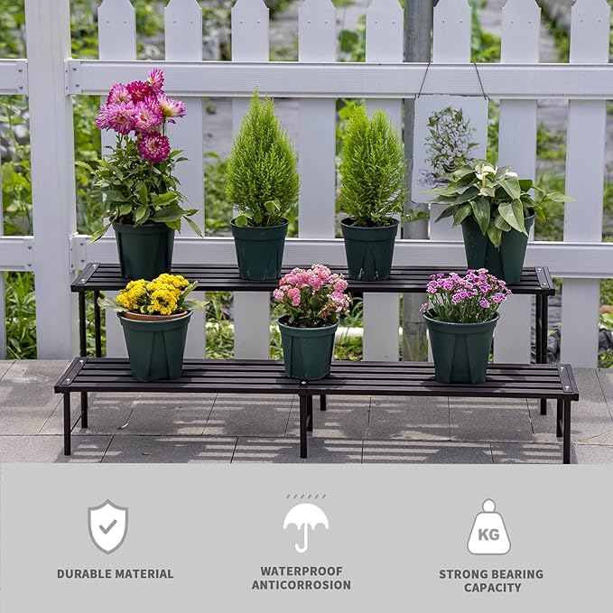OUTEROOM Metal Plant Stand, Rust-proof Aluminum Flower Pot Stand, Plants Display Stands Decoration Racks for Living Room Balconies and Gardens (120 Ebony)