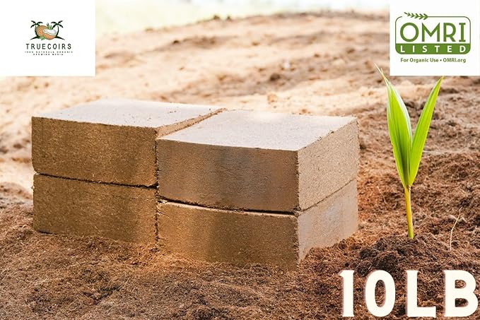 10 LB Premium Organic Coco Coir Compressed Natural Brick with Low EC and PH Balance 4 Pack- High Expansion for Indoor and Outdoor Potting Soil, Renewable Coco Soil for Gardening (50)