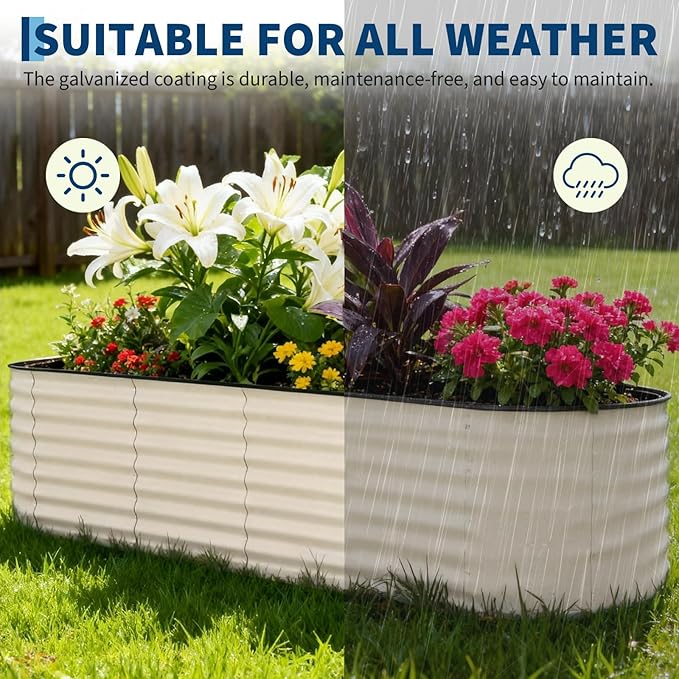 2 Pack Galvanized Raised Garden Beds - 8x2x2ft Planter Box for Vegetables, Flowers, Rust-Resistant Garden Box, Easy Assembly Raised Beds, Durable Planters for Outdoor Plants, Beige