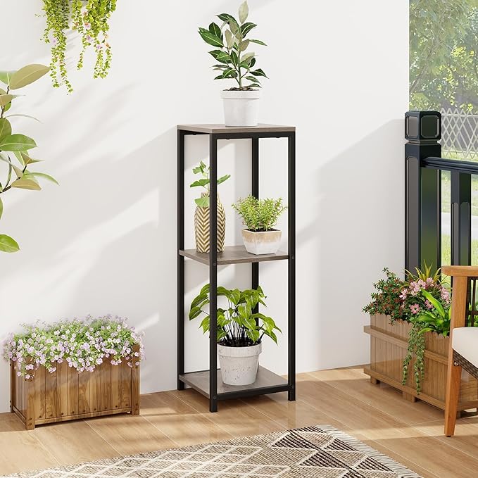 Giantex 3 Tier Tall Plant Stand Indoor, 36 Inch Corner Plant Holder with Metal Frame, Modern Plant Shelf for Multiple Flower Pots, Square Plant Tables for Balcony, Living room, Garden, Tall Plant Stand