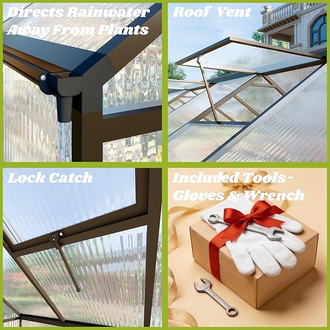 8x14 FT Greenhouses for Outdoors, Polycarbonate Greenhouse with PC Panels, Greenhouses for Outdoors for Yard, Garden, Hobby, Charcoal Black