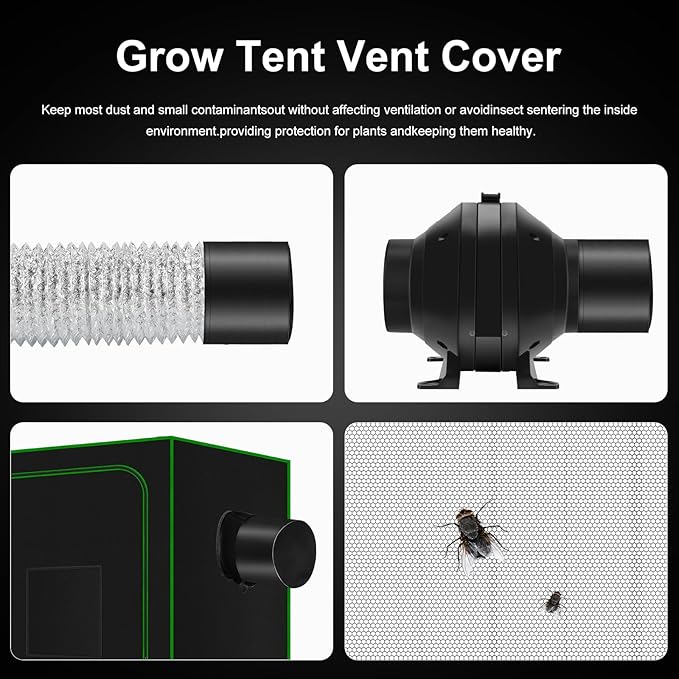 MELONFARM Air Filtration Kit, 4" 190 CFM Inline Duct Fan with Speed Controller, 12" High Carbon Filter, 8 Ft Ducting & Rubber Coupler, Air Cooling and Filtration Kit for Grow Tent, Hydroponics
