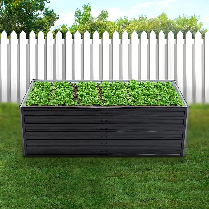 Galvanized Raised Garden Bed 6x3x2ft Outdoor Planter Box Galvanized Steel Garden Bed Kit for Vegetables, Flowers, Herbs and Succulents Black