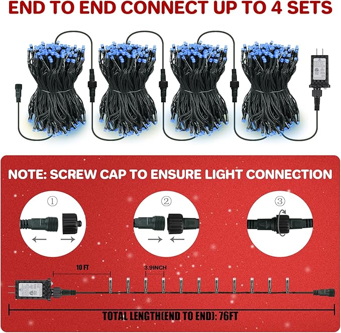 66FT 200 LED Christmas Lights with Timer, Twinkle Fairy Lights String with 8 Flashing Modes String Lights for Indoor Bedroom Outdoor Christmas Trees Garland Wreath Holiday Decorations, Blue