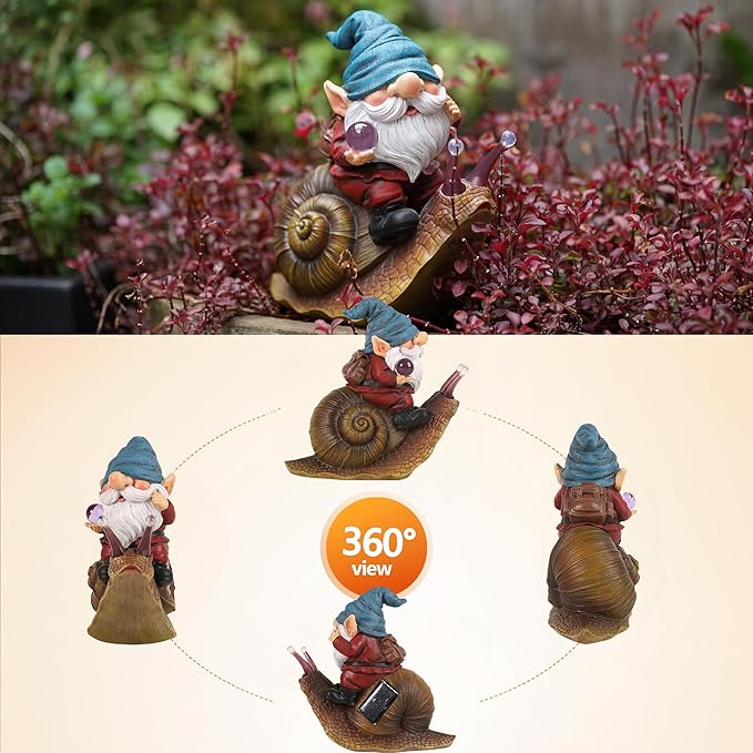 Roundot Gnome Garden Decor Statue Solar Gnomes Decorations for Yard with Lantern Light Outdoor Decorations Patio Birthday Gift for Mom Grandma