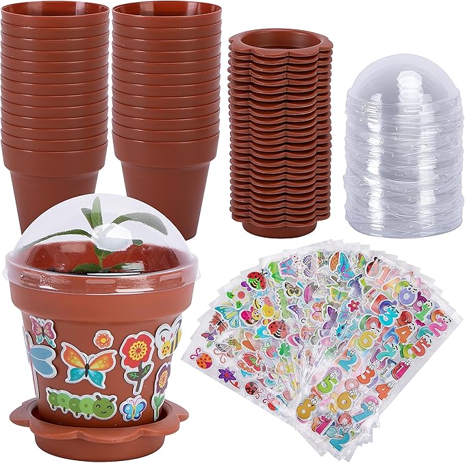 25 Packs Cupcake Plant Nursery Pots with Humidity Dome, Small Plastic Flower Plant Pots with Foam Stickers, Seeds Starter Pot Flower Planting Container for Seedlings Succulent Display (Wine Red)