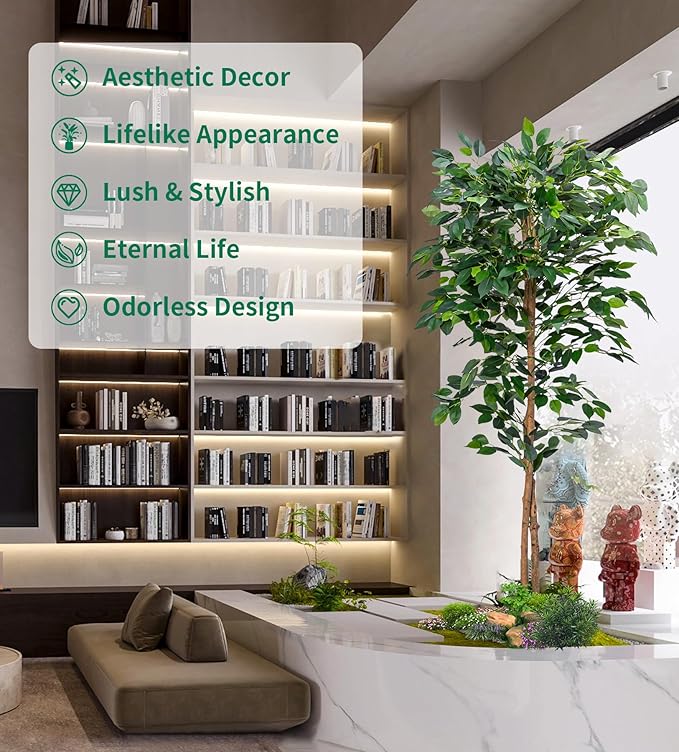 HAIHONG 1Pack 5FT Artificial Ficus Tree with Realistic Leaves and Natural Trunk, Faux Ficus Tree with Sturdy Plastic Nursery Pot, Fake Ficus Tree for Office Home Farmhouse for Indoor Outdoor Decor