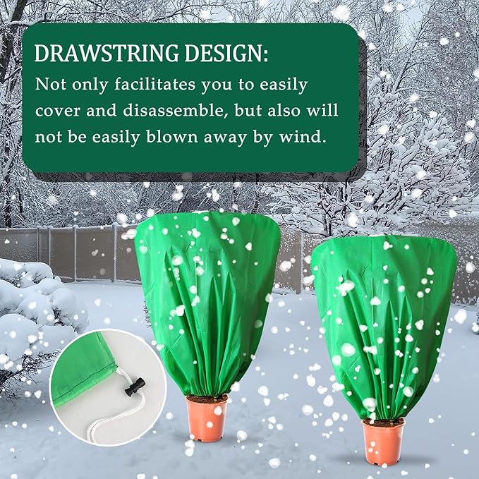 EYNDYN 8 Pcs Plant Covers Frost Protection Bag 39.3" x 39.3" Winter Reusable Plants Jacket with Drawstring Shrub Protection Wraps Bags Frost Blanket for Winter Outdoor Garden Plants