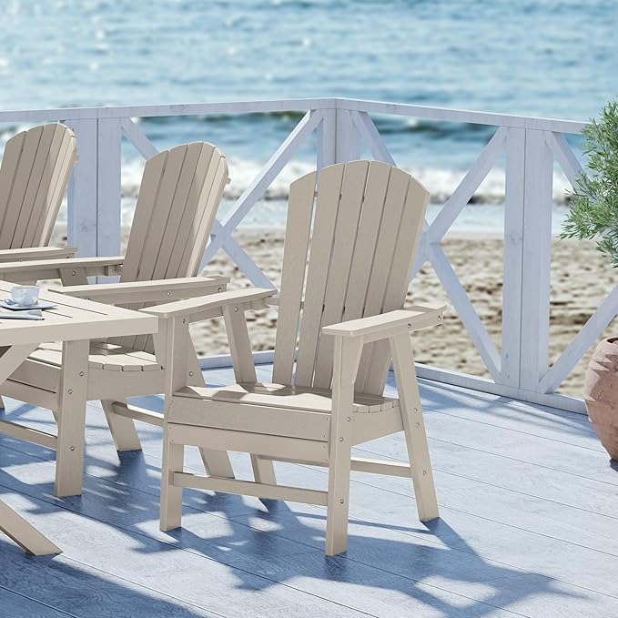 WestinTrends Dylan Dylan Outdoor Patio Shell-Back Adirondack Dining Chair Weather Resistant Sand
