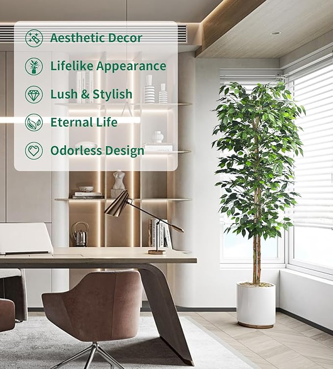 HAIHONG 1Pack 6FT Artificial Ficus Tree with Realistic Leaves and Natural Trunk, Faux Ficus Tree with Sturdy Plastic Nursery Pot, Fake Ficus Tree for Office Home Farmhouse for Indoor Outdoor Decor