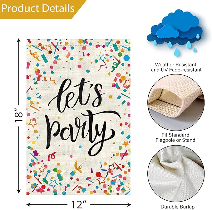Louise Maelys Let's Party Garden Flag Colored Ribbon Welcome Double Sided 12x18 Inch All Seasonal Small Burlap Holiday Yard Sign Outdoor Outside Home Decoration