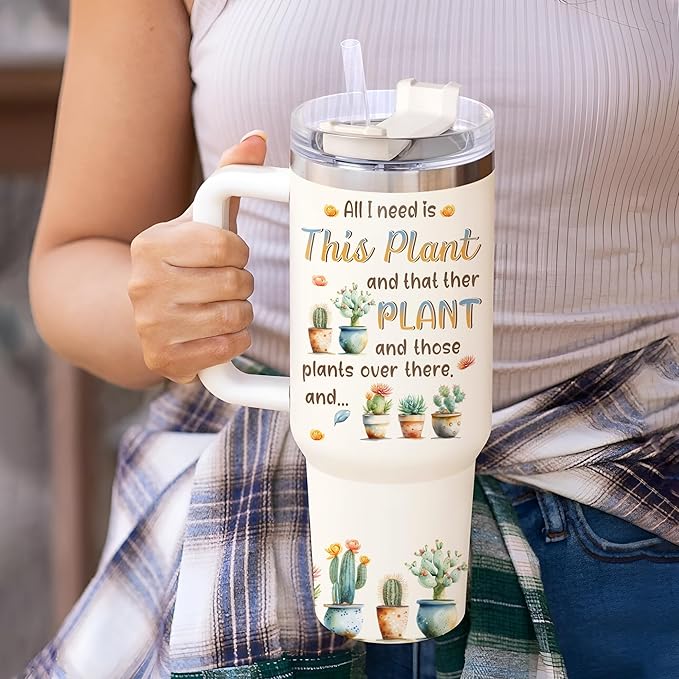 Hyturtle Personalized Plant Tumbler - Gardening Gifts For Women - Gifts For Gardener - Plant Lady Gift- Mothers Day Gifts For Gardening Lovers - Custom Name Travel Coffee Cup 40oz With Lid And Straw