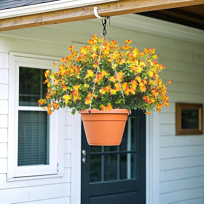 Grunyia 12 Bundles Artificial Fall Flowers for Outdoors, Artificial Plants UV Resistant Fall Fake Mums Plants for Outside Halloween Christmas Porch Decoration ecorations (Orange)