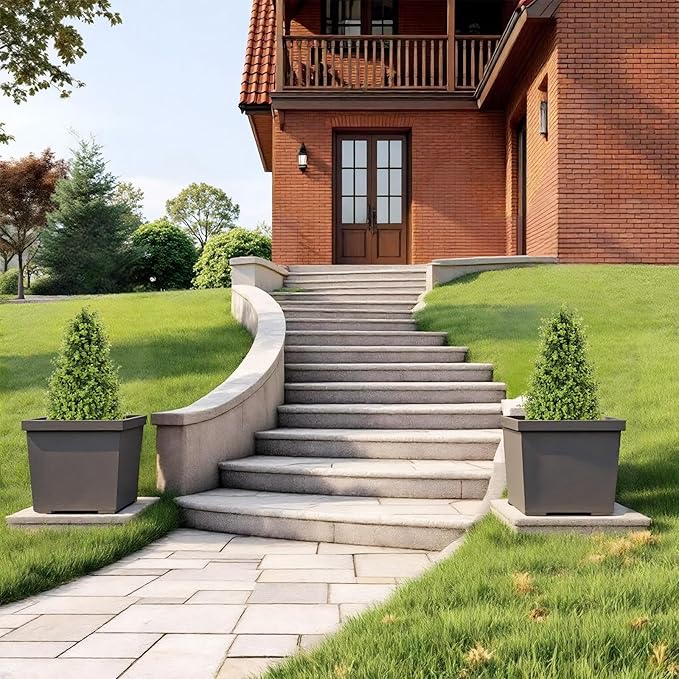 Binnny Flower 30" Tall Artificial Boxwood Topiary Trees, Set of 2 – UV Resistant Faux Evergreen Shrubs and Bushes for Outdoor Planters, Realistic Fake Plants for Front Porch Outside Patio Garden