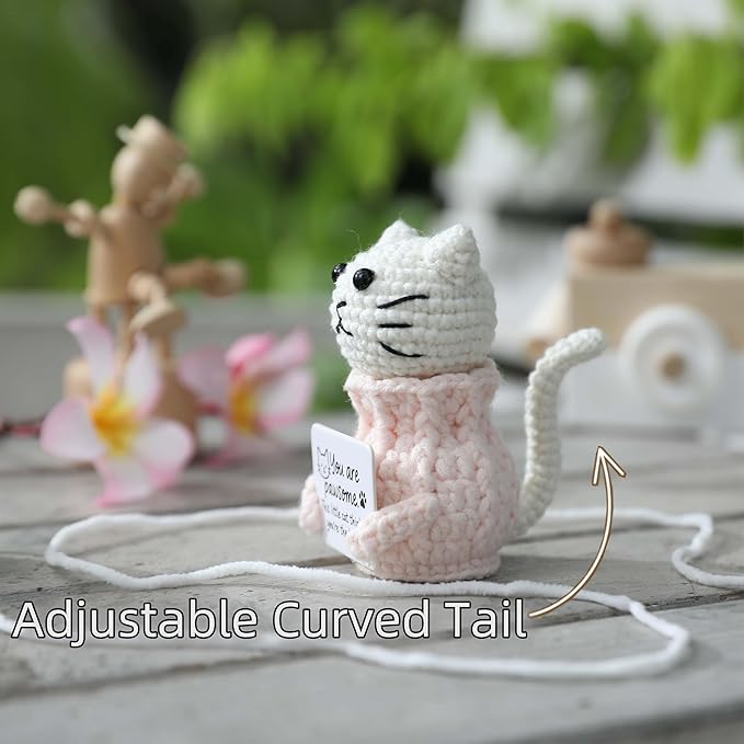 YOOJEE Positive Crochet Cat Animals Valentines Day Gifts for Teacher Women Coworker Gifts for Women Sister Daughter Kid – “You are Pawsome” Emotional Inspirational Support Birthday Thank You Gift