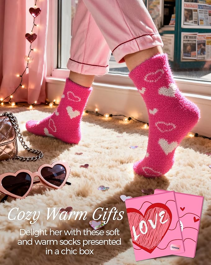 TEHOOK Warm & Cozy Valentines Gifts for Women, Fluffy Fuzzy Plush Sleeping Slipper Socks - Soft Warm Fabric