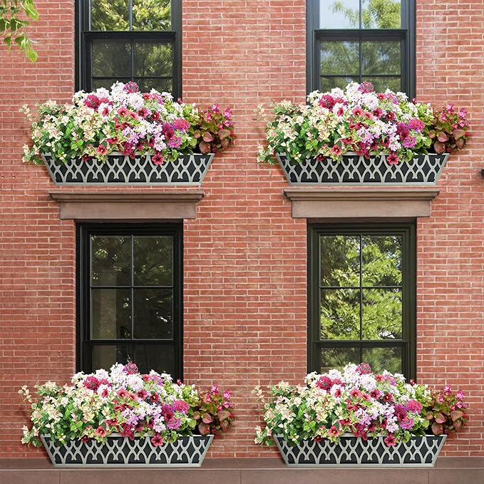 4 Pack 30 Inch Window Boxes Planters Railing Planter Box with Adjustable Brackets & Non-Woven Fabric Plant Grow Bags Deck Railing Planter Boxes Balcony Hanging Flower Box for Outdoor Plants