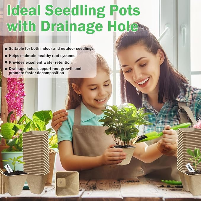 Doubleggs 165-Pack 3.15 inch Square Peat Pots for Seedlings with 100 Labels, Biodegradable Nursery Pots withDrainage Holes for Plants
