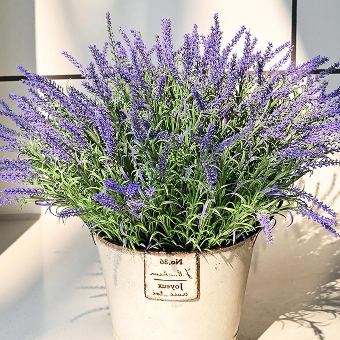 HIFORESTAR UV-Resistant Artificial Lavender Flowers – Certified Fade-Proof Outdoor Decor – Realistic Purple Fake Plants Faux Greenery for Patio, Garden, and Landscaping