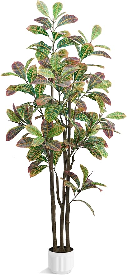 Faux Fiddle Leaf Fig Tree, 6ft Faux Plant Fake Ficus Silk Trees with White Planter, Artificial Fig Trees Floor Plants for House Office Living Room Indoor Home Decor (Golden Fiddle Leaf)