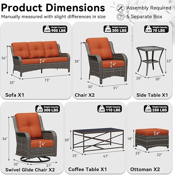 9 Piece Outdoor Wicker Patio Furniture Set, Patio Chairs Set with Thickened Olefin Cushions, High Back and Deep Seating, Hand-Woven PE Rattan, Ottoman for Porch, Deck