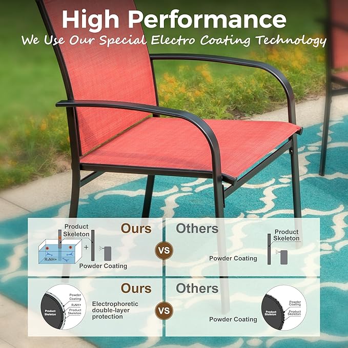 6 Pieces Outdoor Textilene Dining Chairs,Patio Dining Chairs Set, Fixed Patio Chairs with Armrest, Red