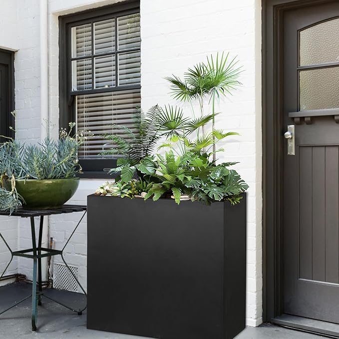GZLVSOW Black Steel Planter Box for Outdoor Plants 24" x 10" x 24" Metal Rectangular Outdoor Planter Box All-Weather Use with Drainage Holes for Patio,Porch,Garden (Black, 24 * 10 * 24)