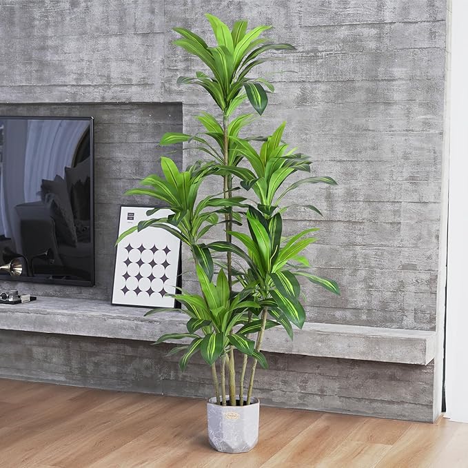 Waoops Artificial Trees 6Ft Dracaena Fragrans Faux Trees with 8 Heads Floor Plants for Living Room Decor Fake Silk Plants for Home Decor Indoor Potted Plants Office Garden Outdoor…