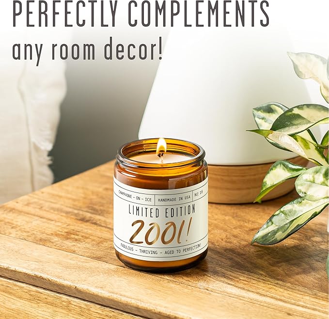 25th Birthday Gifts for Women - 'Limited Edition 2001' Soy Candle, w/Champagne on Ice I 25th Birthday Gift for Her Ideas I 9oz Reusable Jar, 50Hr Burn, Made in USA