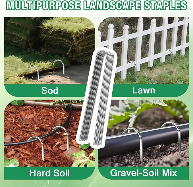 8 Gauge Landscape Staples, FUIJOL 12 Inch Heavy Duty U-Shaped Landscape Stakes, 100 Pack Galvanized Garden Staples for Weed Barrier Stakes, Ground Cover, Irrigation Tubing, Fence (100)