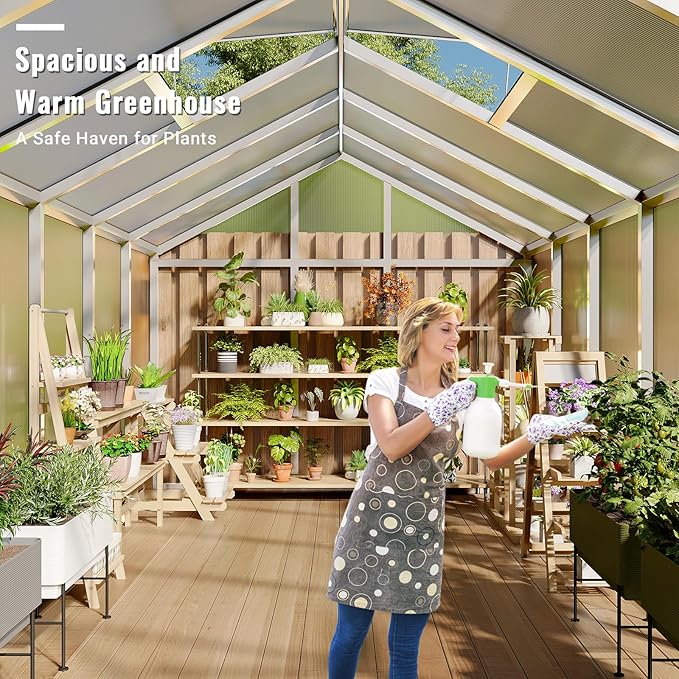 8X12 FT Greenhouse, Polycarbonate Garden Greenhouse for Outdoors,Aluminum Frame Green House with Lockable Door and Adjustable Roof Vent, Ideal for Backyard Patio and Outside Growing
