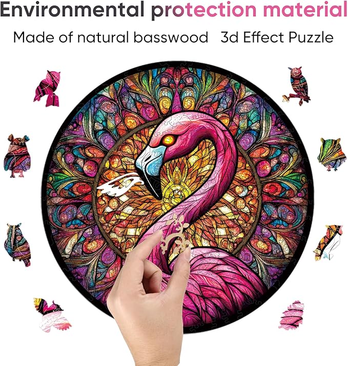 Qiuenisray Wooden Puzzles for Adults 500 Piece, Flamingo Jigsaw Puzzles, FSC Certified Unique Shape Adult Puzzles, Christmas Thanksgiving Gifts for Family Friend 16.5 x 16.5 in