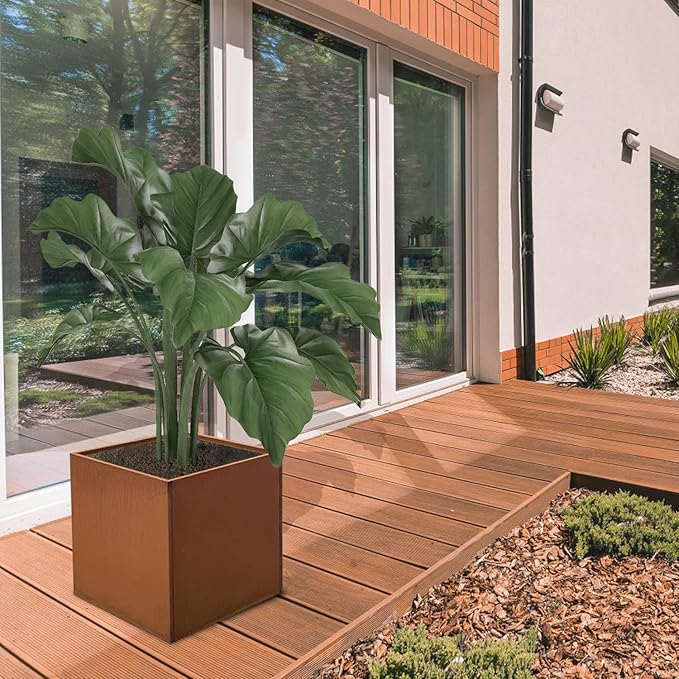 GZGNEEVL Corten Steel Planter Box Outdoor Planter Metal Square Large Steel Flower Pot Rustic Cube Patina Tall Plant 20 Inch Durable Antique for Commercial Residential Patio Deck Yard Garden